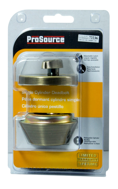 ProSource DB81V-PS Deadbolt, 3 Grade, Antique Brass, 2-3/8 to 2-3/4 in Backset, KW1 Keyway, 1-3/8 to 1-3/4 in Thick Door, Pack of 3