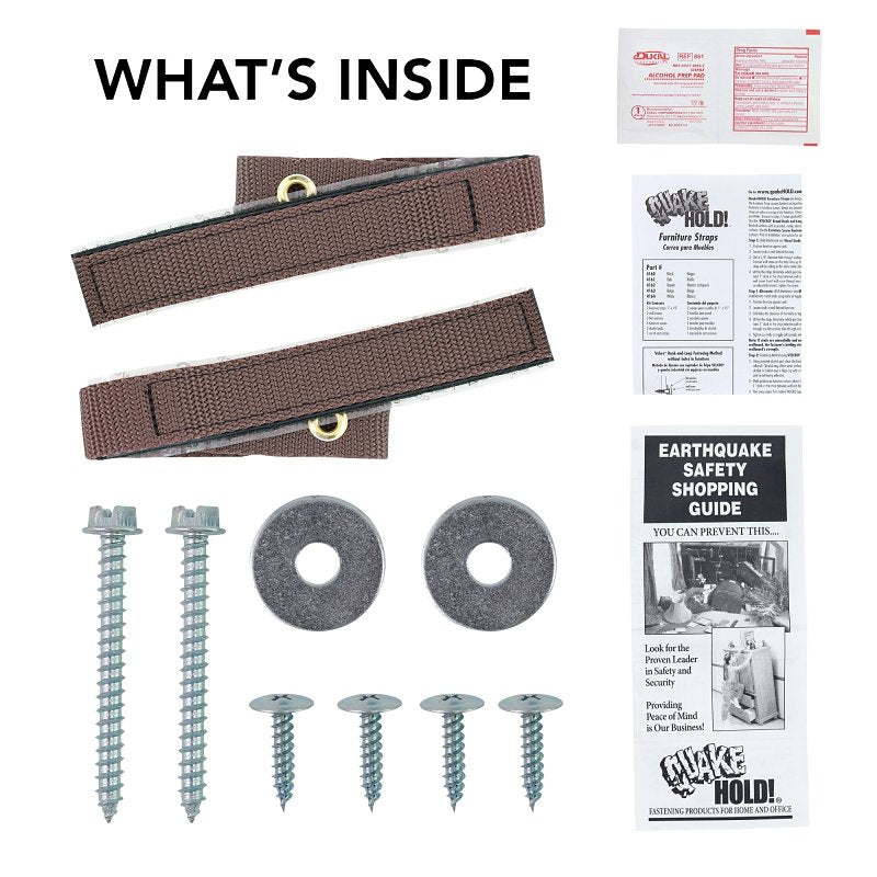 QuakeHold 4162 Furniture Strap, Nylon Strap, Antique Brown Strap