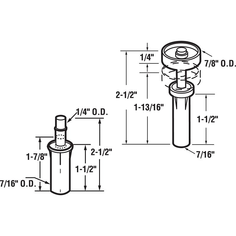 Prime-Line N 7265 Door Pivot and Guide Set, 7/16 in Dia Base, 1-1/2 in H Base, Plastic/Steel