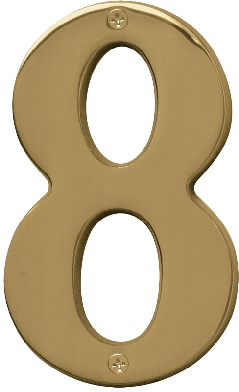 Hy-Ko BR-51PB, Prestige Series BR-51PB/8 House Number, Character: 8, 5 in H Character, Solid Brass, Pack of 3