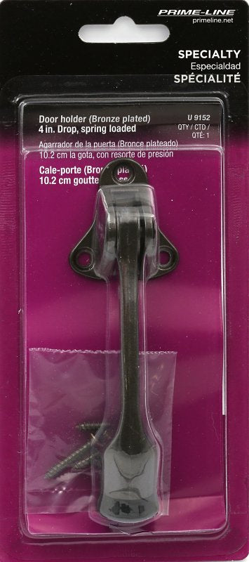 Prime-Line U 9152 Door Holder, 4-7/8 in H, Wall Mounting, Rubber/Zinc, Bronze