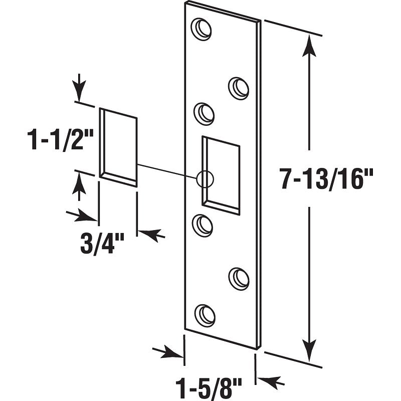 Defender Security U 9425 Super Deadbolt Strike, 7-13/16 in L, 1-5/8 in W, Steel, Brass