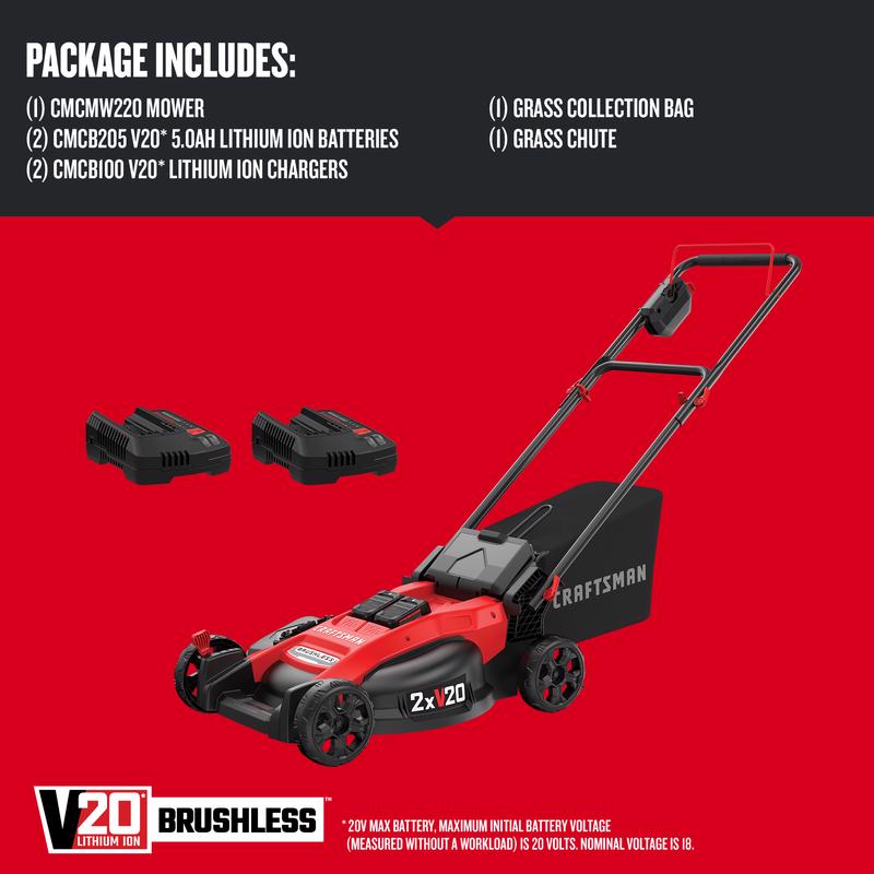 Craftsman V20 2x20V CMCMW220P2 20 in. Battery Lawn Mower Kit (Battery & Charger)