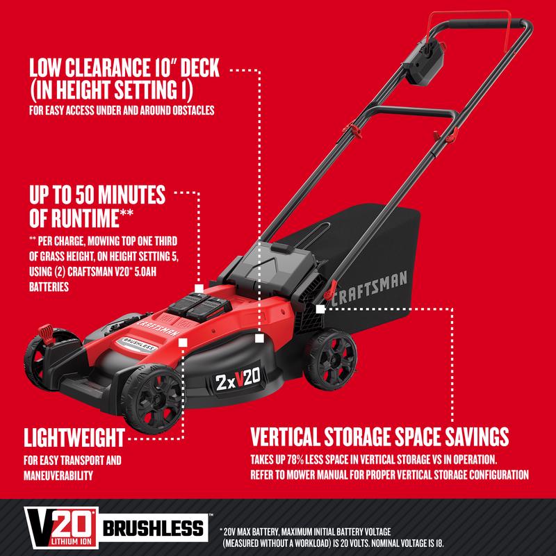 Craftsman V20 2x20V CMCMW220P2 20 in. Battery Lawn Mower Kit (Battery & Charger)