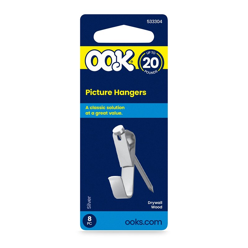 OOK 50052 Conventional Hook, 20 lb, Steel, Zinc, 8/PK