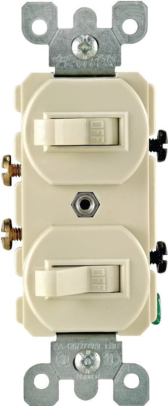 Leviton S01-05224-2IS Duplex Combination Double Switch, 15 A, 120/277 V, Lead Wire Terminal, Ivory