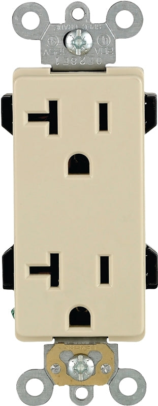 Leviton S01-16352-0IS Duplex Receptacle, Thermoplastic, Ivory, 2-Pole, 20 A, 125 V, Back, Side Wiring, NEMA: 5-20R