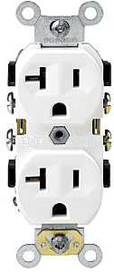 Leviton S02-0BR20-0WS Duplex Receptacle, Nylon, White, 2-Pole, 20 A, 125 V, Back, Side Wiring, NEMA: 5-20R