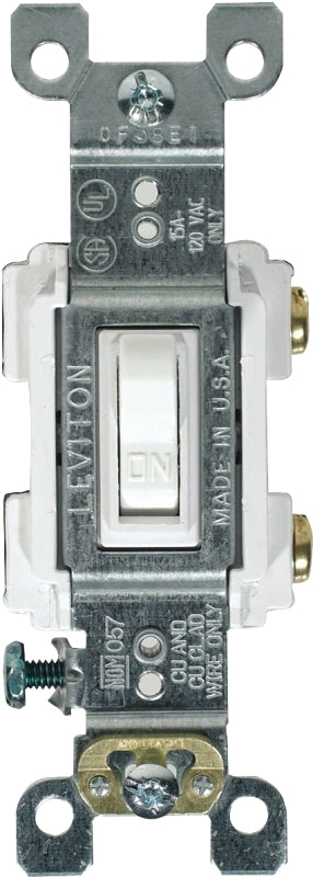 Leviton RS115-WCP Switch, 15 A, 120 V, 3-Position, Push-In Terminal, Thermoplastic Housing Material, White