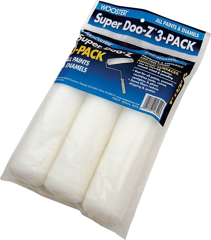Wooster SUPER DOO-Z R725-9 Roller Cover, 3/8 in Thick Nap, 9 in L, Fabric Cover, White