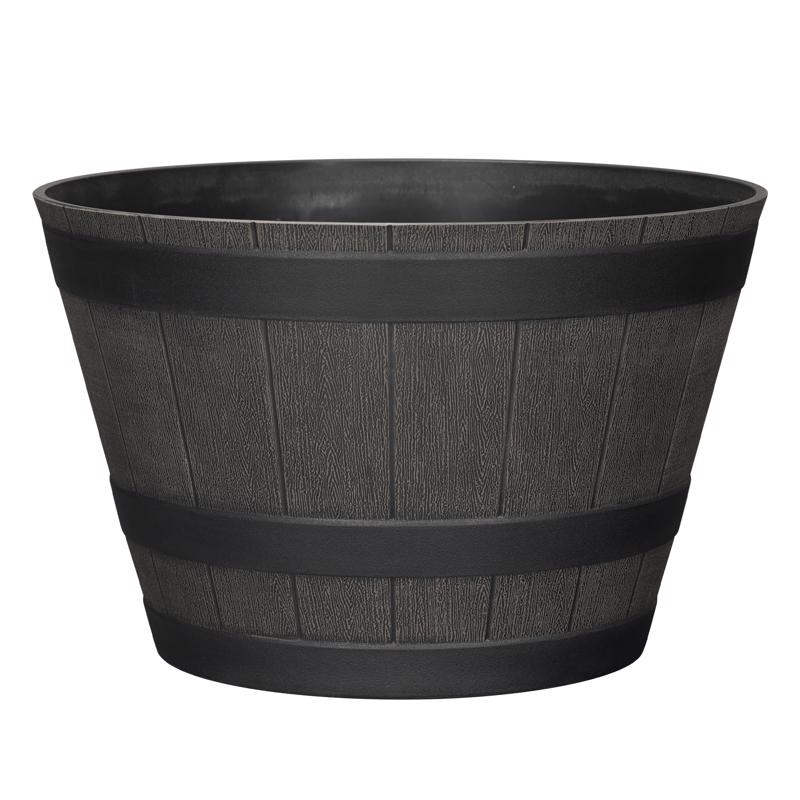 L&G 9 in. H X 14 in. W X 14 in. D X 14 in. D Polyresin Whiskey Barrel Planter Brown