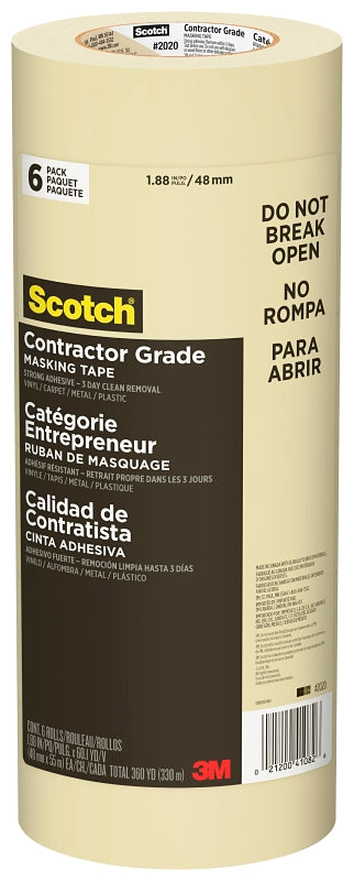Scotch 2020-48A-CP Masking Tape, 60 yd L, 1.88 in W, 0.005 in Thick, Paper Backing, Beige