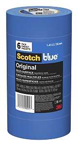 ScotchBlue 2090-36A-CP Painter's Tape, 5 mil Thick, 25 in-oz Adhesion, 60 yd L, 1-1/2 in W, Crepe Paper Backing, Blue