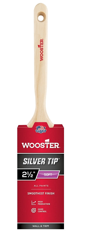 Wooster 5220-2-1/2 Paint Brush, Silver/White, Birchwood Handle, 2-1/2 in W, 2-15/16 in L Bristle, Polyester Bristle