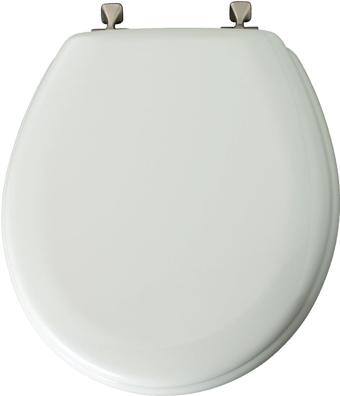 Mayfair 44BN000 Toilet Seat, Round, Wood, White, Classic, Non-Tarnish Hinge