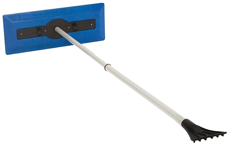 Snow Joe SJBLZD Snow Broom, 7 in W Blade, Polyethylene Blade, 18 in OAL, 30 to 49 in L Handle, Aluminum Handle, Blue