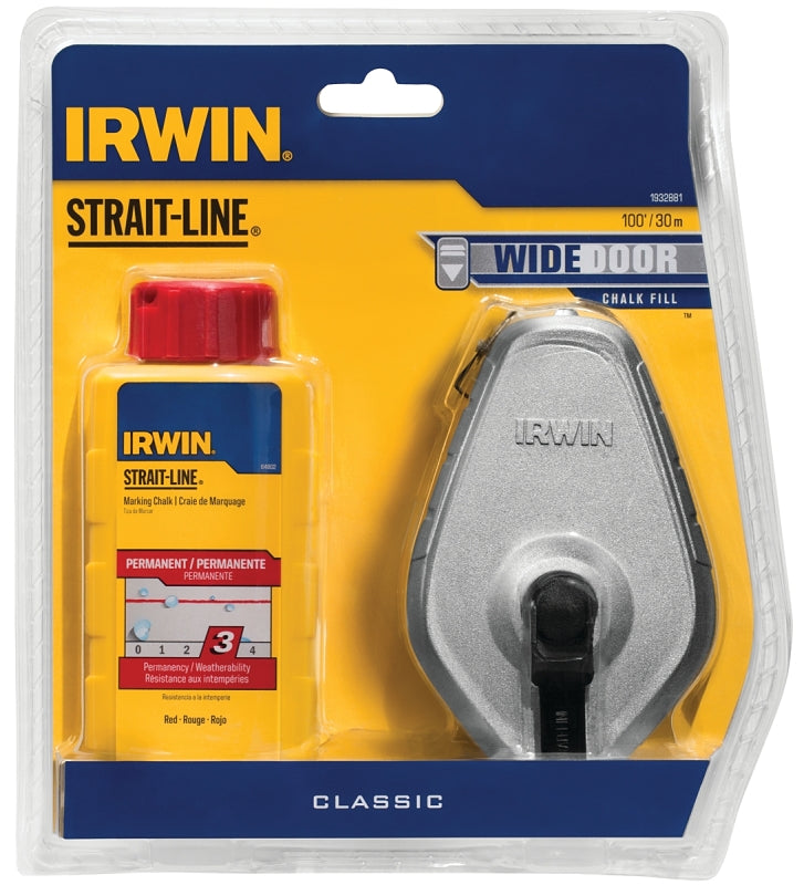 Irwin STRAIT-LINE IWHT48441RC Classic Chalk Reel, 100 ft L Line, 1:1 Gear Ratio