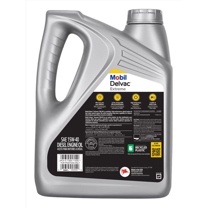 Mobil Delvac Extreme 15W-40 Diesel Multi Grade Engine Oil 1 gal, Pack of 4