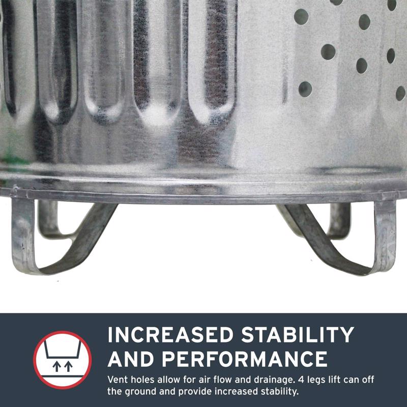 Behrens 20 gal Silver Galvanized Steel Trash Burner Can Lid Included Animal Proof/Animal Resistant