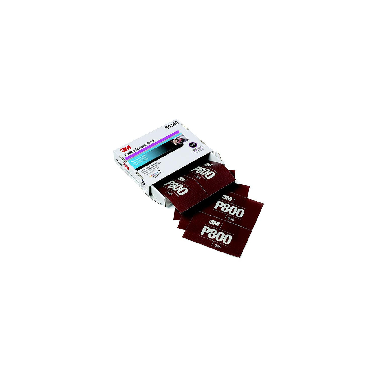 3M Hookit Flexible Abrasive Hand Sheet, P800, 25/pk