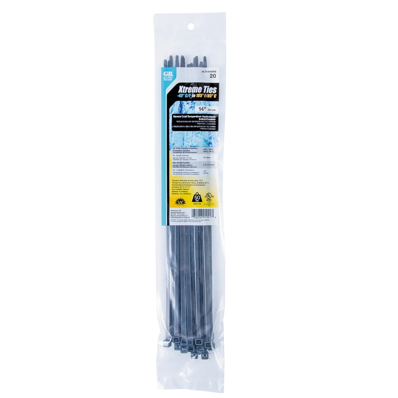 Gardner Bender Xtreme 45-314UVBFZ Cable Tie, Nylon, Black, 14 in L, 20/PK