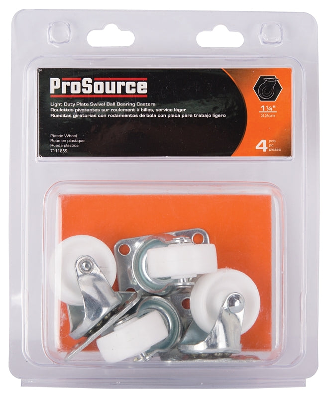 ProSource JC-B03-PS Swivel Caster, 1-1/4 in Dia Wheel, 16 mm W Wheel, Plastic Wheel, White, 40 lb