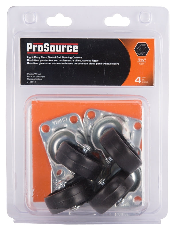 ProSource JC-B09-PS Swivel Caster, 1-5/8 in Dia Wheel, 5/8 in W Wheel, Plastic Wheel, Black, 50 lb