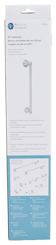Boston Harbor L5018-13B-10-3L Towel Bar, 18 in L Rod, Brushed Nickel, Surface