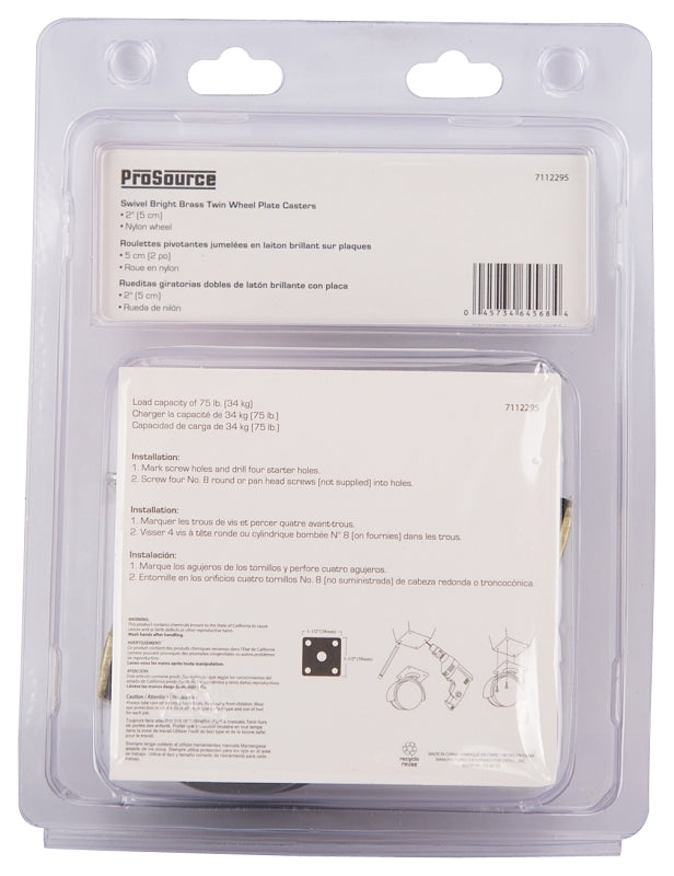 ProSource JC-F12-PS Caster, 2 in Dia Wheel, 47 mm W Wheel, Nylon Wheel, Black, 75 lb, Steel Housing Material