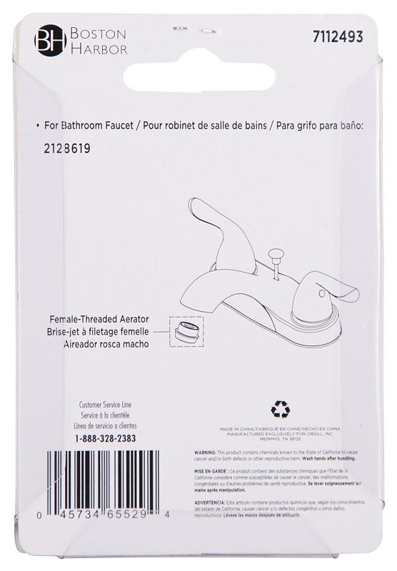 Boston Harbor A500157NNP-51 Faucet Aerator, 55/64 in Female, Plastic, Brushed Nickel, For: Bathroom Faucet SKU#2128619