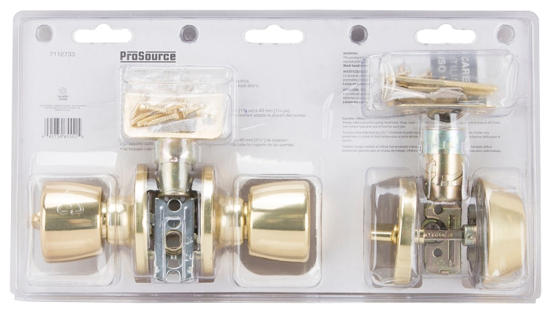 ProSource T-5764-D101PB Combination Lockset, Brass, Polished Brass, Pack of 3