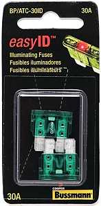 Bussmann BP/ATC-30ID Automotive Fuse, 1 kA Interrupt, Blade Fuse, 32 VDC, Green