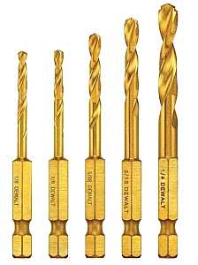 DEWALT IMPACT READY Series DD5155 Drill Bit Set, 5-Piece, Steel, Titanium