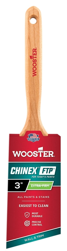 Wooster Chinex 4410-3 Paint Brush, 3 in W, 3-3/16 in L Bristle, Synthetic Bristle, Angular Handle