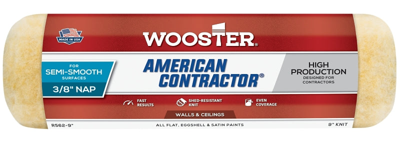 Wooster American Contractor R562-9 Roller Cover, 3/8 in Thick Nap, 9 in L, Fabric Cover