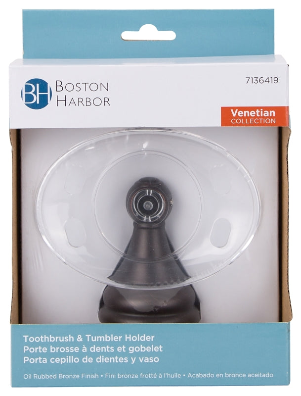 Boston Harbor L5057P-50-10-3L Toothbrush/Tumbler Holder, Acrylic/Zinc, Oil-Rubbed Bronze, Wall Mounting
