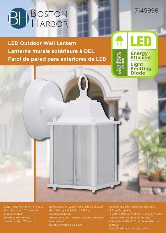 Boston Harbor 0038-WD-WH Outdoor Wall Lantern, 6.65 W, 120 V, LED, 320 Lumens, 3000 K, Aluminum, White