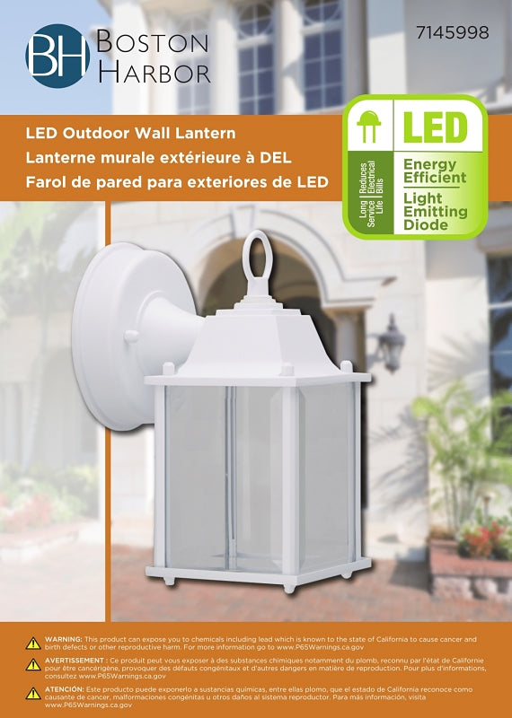 Boston Harbor 0038-WD-WH Outdoor Wall Lantern, 6.65 W, 120 V, LED, 320 Lumens, 3000 K, Aluminum, White
