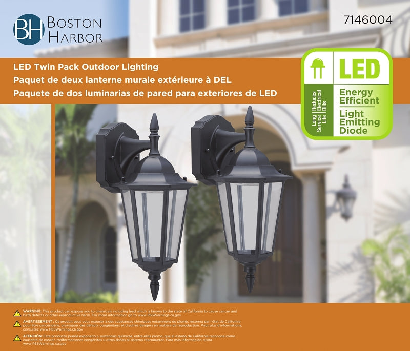 Boston Harbor 0024-WD-2PK Twin Pack Lighting, 6.7 W, 120 V, LED, 300 Lumens, 3000 K, Aluminum, Black