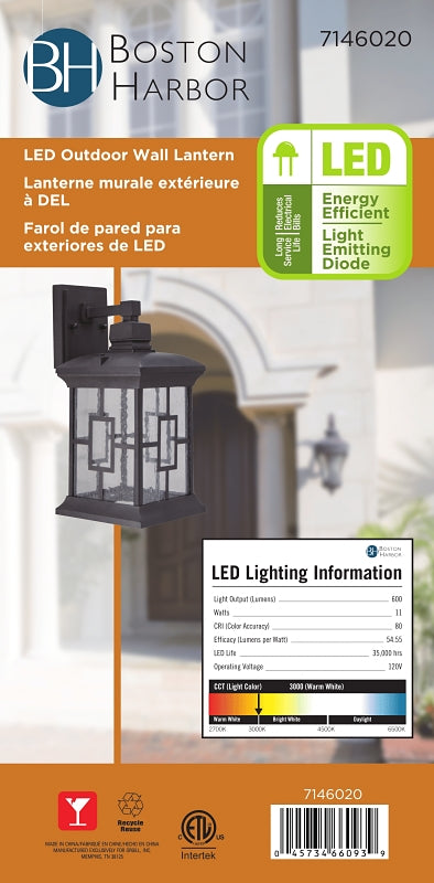 Boston Harbor LED-0172F-WD Outdoor Wall Lantern, 11 W, 120 V, LED, 600 Lumens, 3000 K, Aluminum, Rustic Brown