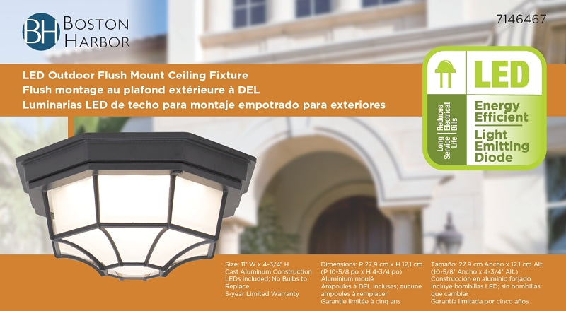Boston Harbor LED-3003M Flush-Mount Ceiling Fixture, 120 V, 13.76 W, 1-Lamp, LED Lamp, 880 Lumens, 3000 K Color Temp