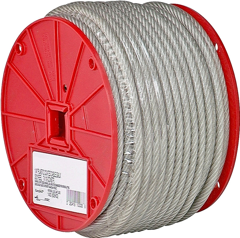 Campbell 7000897 Aircraft Cable, 1/4 in Dia, 200 ft L, 1400 lb Working Load, Steel, Vinyl-Coated