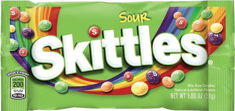Skittles SSKIT24 Candy, Assorted Fruits, Sour, 1.8 oz Bag, Pack of 24