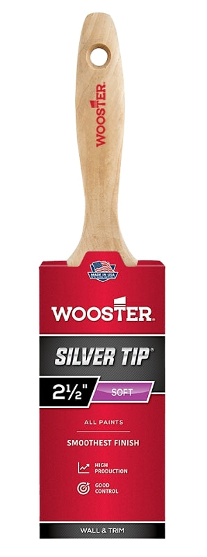 Wooster Silver Tip 5222-2-1/2 Paint Brush, 2-1/2 in W, Flat Brush, 2-15/16 in L Bristle, Polyester Bristle