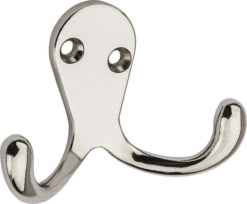 National Hardware V163 Series N199-232 Double Cloth Hook, 35 lb, 2 -Hook, Zinc, Nickel-Plated