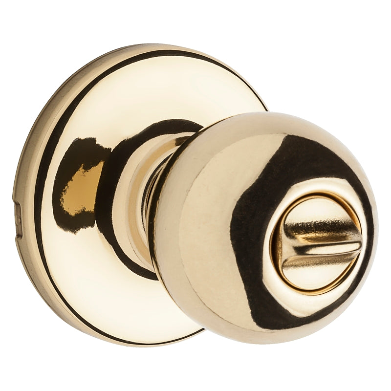 Kwikset 300P 3CP Privacy Lockset, Knob Handle, Polished Brass, ADA Compliant, Left, Right Hand