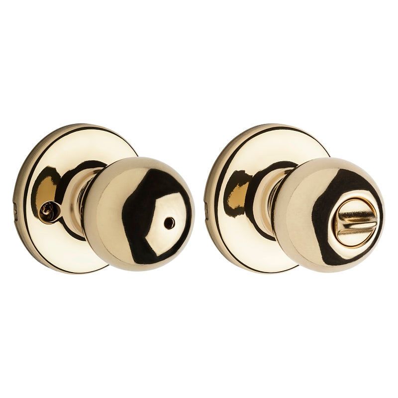Kwikset 300P 3CP Privacy Lockset, Knob Handle, Polished Brass, ADA Compliant, Left, Right Hand