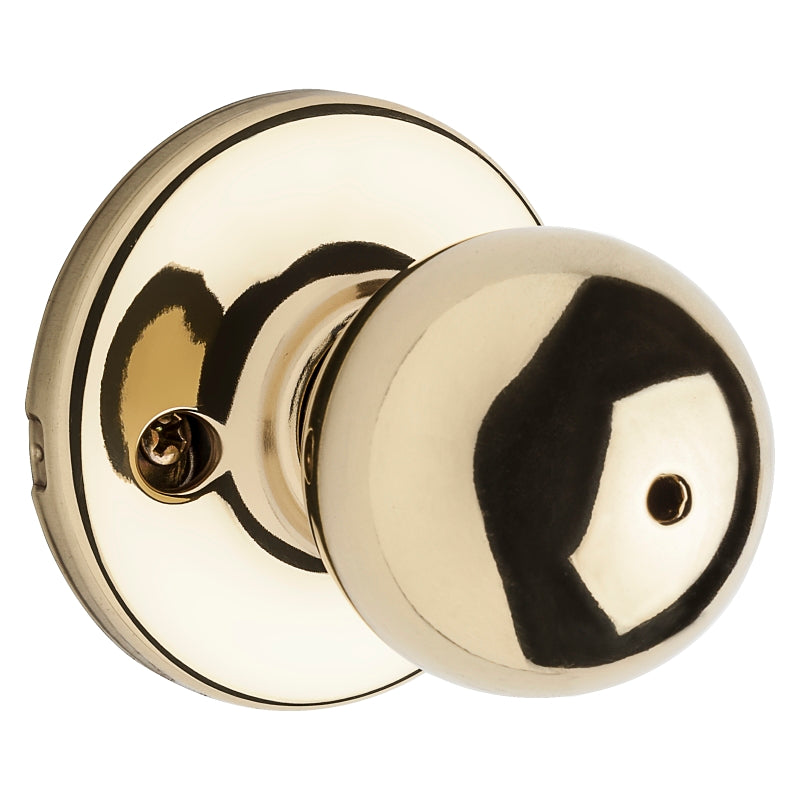 Kwikset 300P 3CP Privacy Lockset, Knob Handle, Polished Brass, ADA Compliant, Left, Right Hand