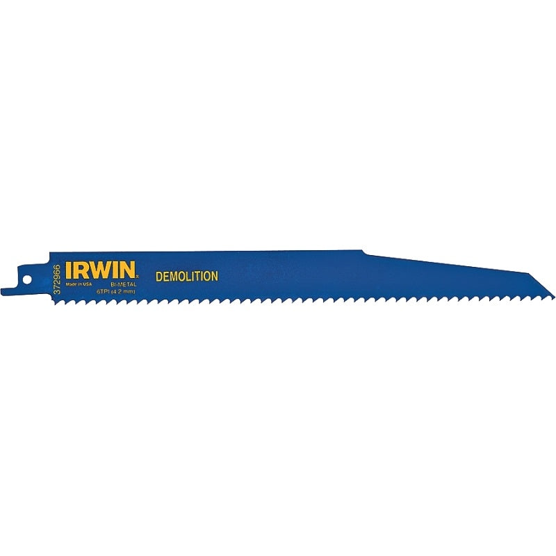 Irwin 372966P5 Reciprocating Saw Blade, 1.88 in W, 9 in L, 6 TPI, Cobalt/Steel Cutting Edge