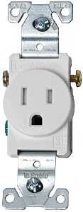 Eaton Wiring Devices TR817W-BOX Single Receptacle, Flush Mounting, 2-Pole, 125 V, Side Wiring, NEMA: NEMA 5-15R